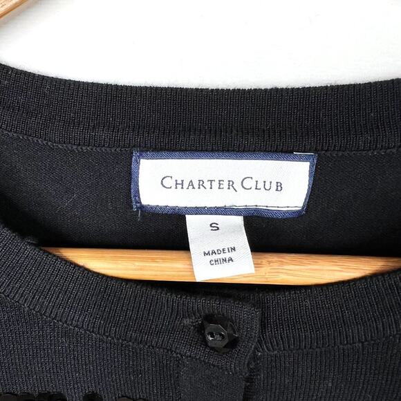 Charter Club Black Sequin Stripe Cardigan Small - Picture 2 of 6